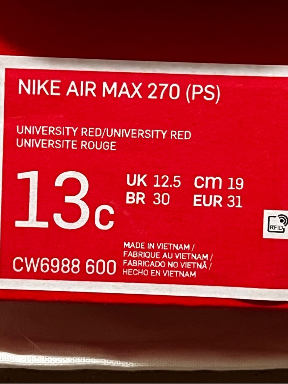 Nike | NIKE AIR MAX 270(PS) | 13C | Red - Picture 7 of 7